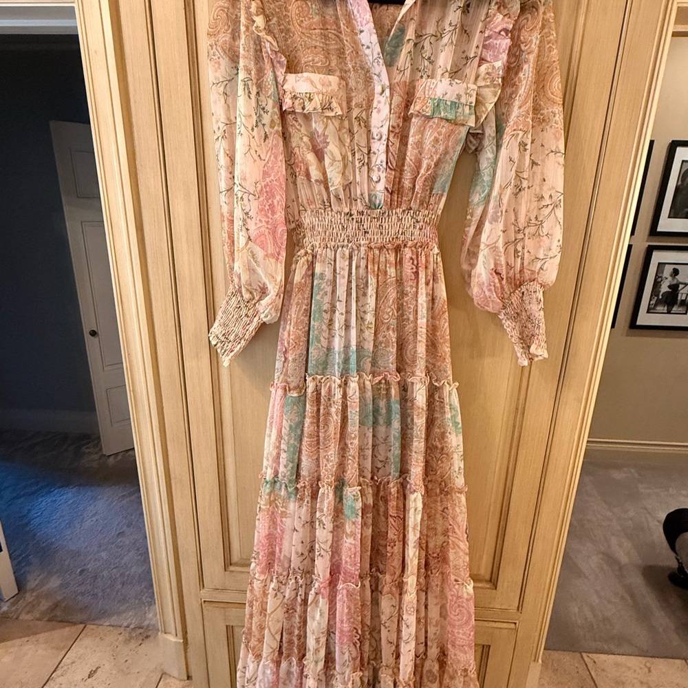 Misa Los Angeles Pastel Floral Long Sleeve Dress